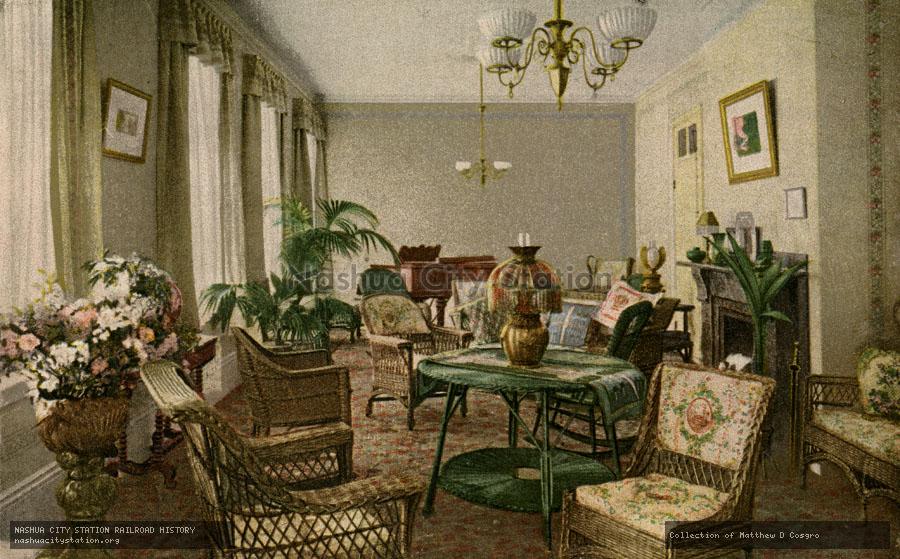 Postcard: The Parlor, Hotel Ponemah, Ponemah, N.H.